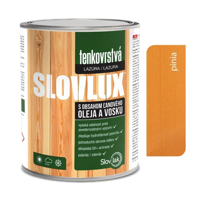 Slovlux Tenkovrstvá lazúra na drevo, pínia 0,7 l a 2,5 l Slovlux Tenkovrstvá lazúra na drevo, pínia 0,7 l a 2,5 l