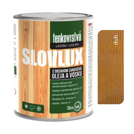 Slovlux Tenkovrstvá lazúra na drevo, dub 0,7 l, 2,5 l a 10 l