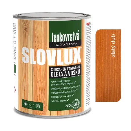 Slovlux Tenkovrstvá lazúra na drevo, zlatý dub 0,7 l, 2,5 l a 10 l