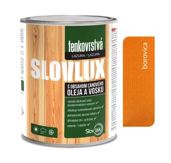 Slovlux Tenkovrstvá lazúra na drevo, borovica 0,7 l, 2,5 l a 10 l