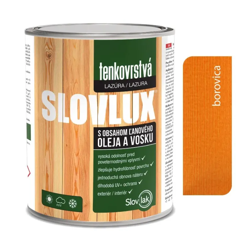 Slovlux Tenkovrstvá lazúra na drevo, borovica 0,7 l, 2,5 l a 10 l