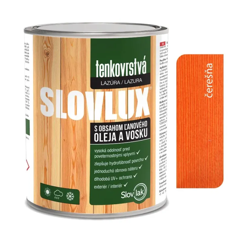 Slovlux Tenkovrstvá lazúra na drevo, čerešňa 0,7 l, 2,5 l a 10 l Slovlux Tenkovrstvá lazúra na drevo, čerešňa 0,7 l, 2,5 l a 10 l