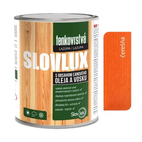 Slovlux Tenkovrstvá lazúra na drevo, čerešňa 0,7 l, 2,5 l a 10 l
