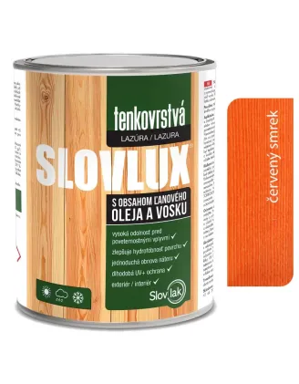 Slovlux Tenkovrstvá lazúra na drevo, červený smrek 0,7 l, 2,5 l a 10 l