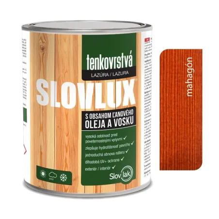 Slovlux Tenkovrstvá lazúra na drevo, mahagón 0,7 l, 2,5 l a 10 l
