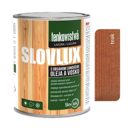 Slovlux Tenkovrstvá lazúra na drevo, teak 0,7 l a 2,5 l