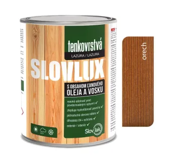 Slovlux Tenkovrstvá lazúra na drevo, orech 0,7 l, 2,5 l a 10 l