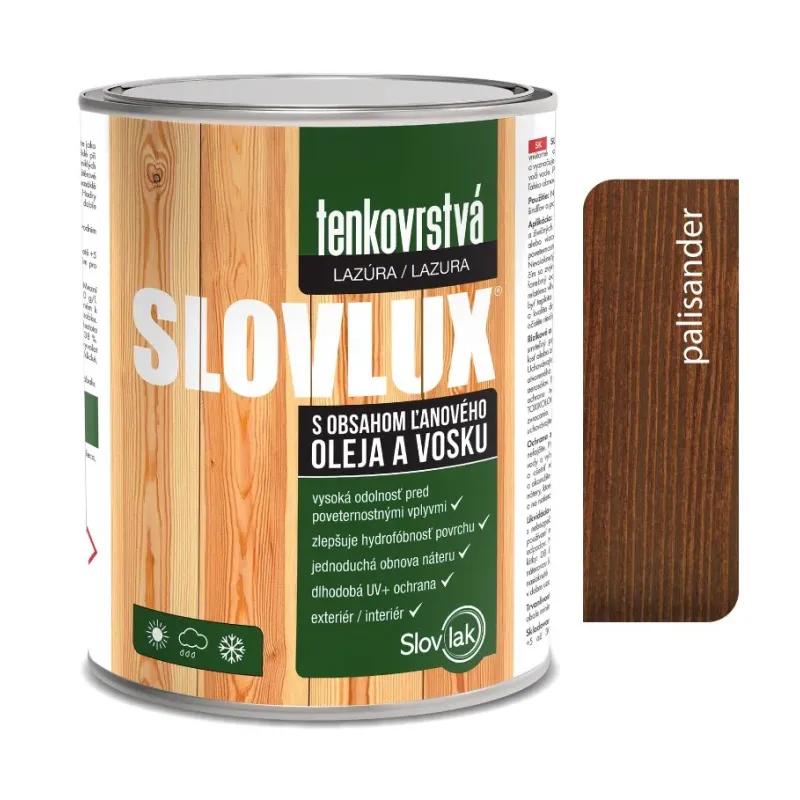 Slovlux Tenkovrstvá lazúra na drevo, palisander 0,7 l, 2,5 l a 10 l Slovlux Tenkovrstvá lazúra na drevo, palisander 0,7 l, 2,5 l a 10 l