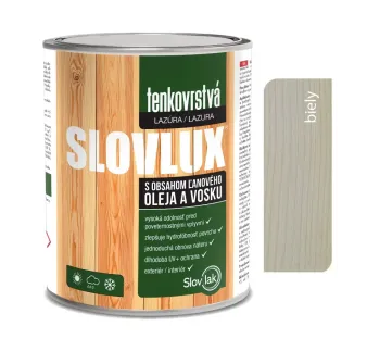 Slovlux Tenkovrstvá lazúra na drevo, biela 0,7 l a 2,5 l