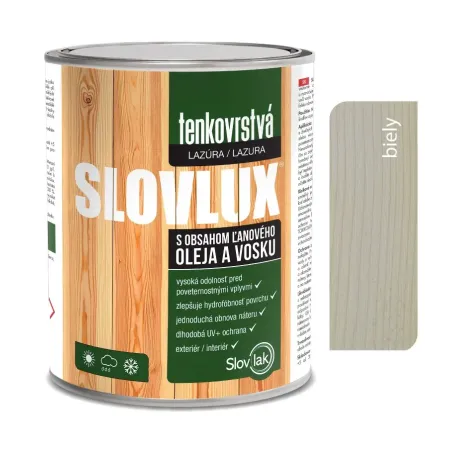 Slovlux Tenkovrstvá lazúra na drevo, biela 0,7 l a 2,5 l