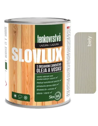 Slovlux Tenkovrstvá lazúra na drevo, biela 0,7 l a 2,5 l