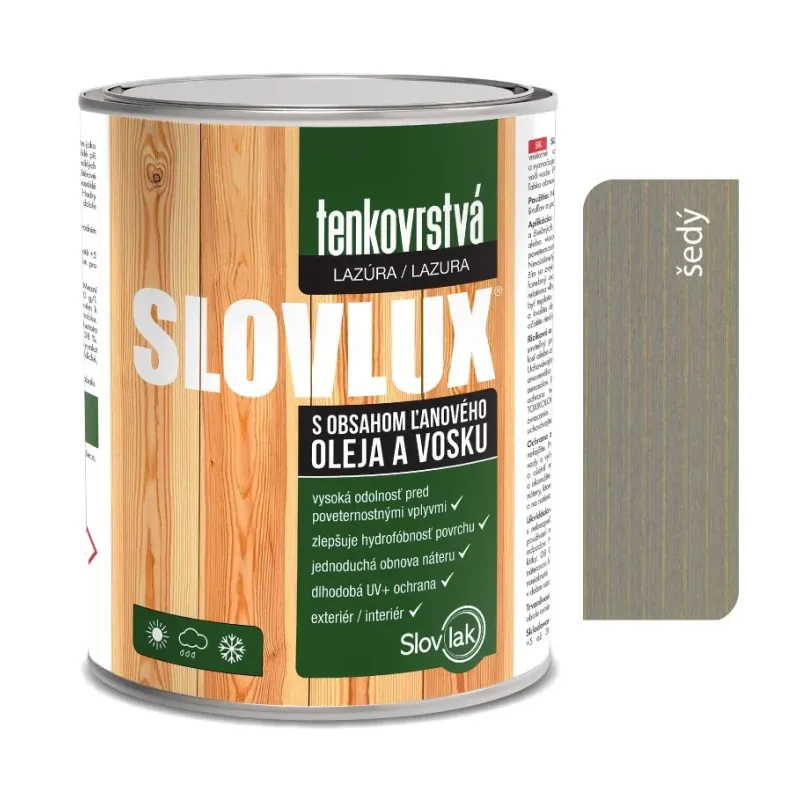Slovlux Tenkovrstvá lazúra na drevo šedá 0,7 l a 2,5 l Slovlux Tenkovrstvá lazúra na drevo šedá 0,7 l a 2,5 l