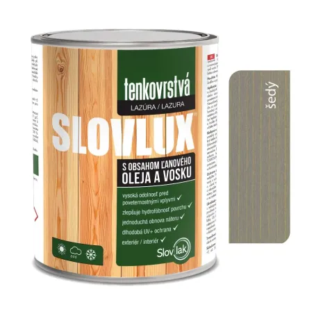 Slovlux Tenkovrstvá lazúra na drevo šedá 0,7 l a 2,5 l