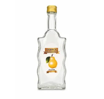 Sklenená fľaša, 500 ml, hranatá, Hruškovica, s uzáverom na závit, kláštorná