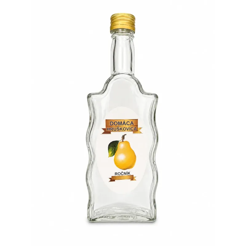 Sklenená fľaša, 500 ml, hranatá, Hruškovica, s uzáverom na závit, kláštorná
