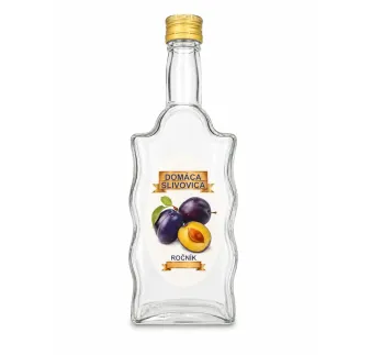 Sklenená fľaša, 500 ml, hranatá, Slivovica, s uzáverom na závit, kláštorná