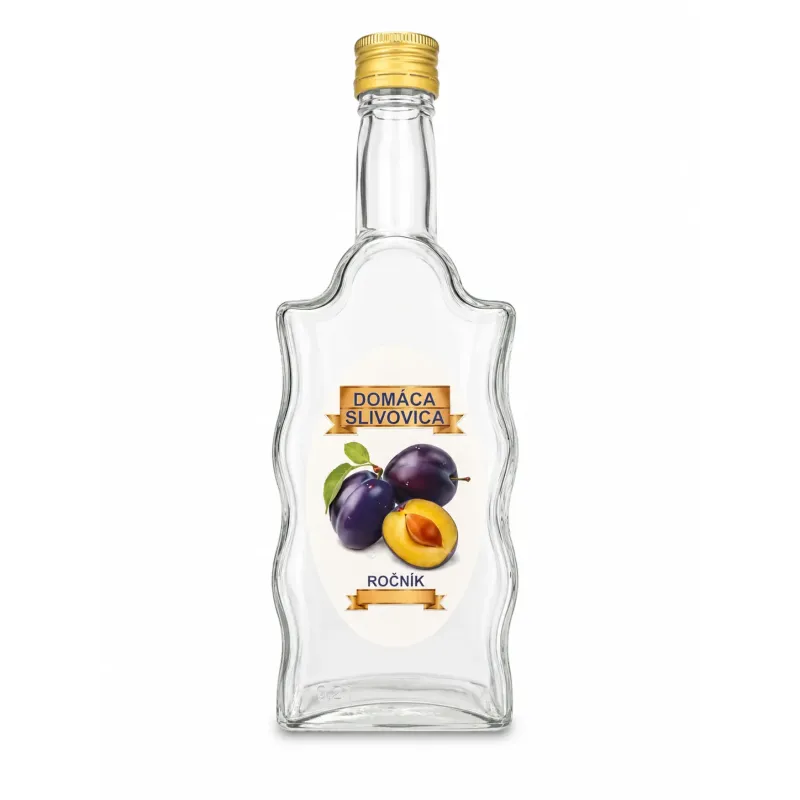 Sklenená fľaša, 500 ml, hranatá, Slivovica, s uzáverom na závit, kláštorná
