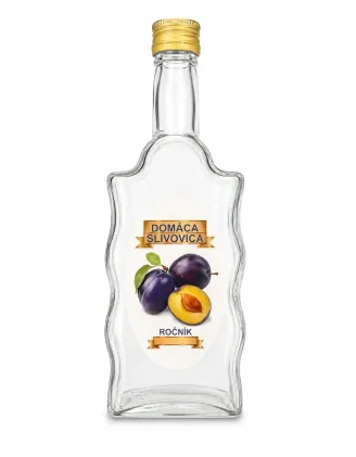 Sklenená fľaša, 500 ml, hranatá, Slivovica, s uzáverom na závit, kláštorná