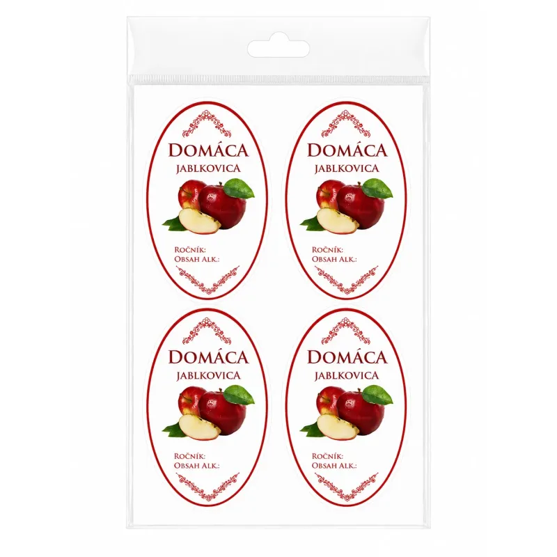 Samolepka Domáca Jablkovica, červená, oválna, biela, 16 ks etikiet
