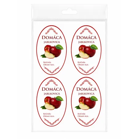 Samolepka Domáca Jablkovica, červená, oválna, biela, 16 ks etikiet