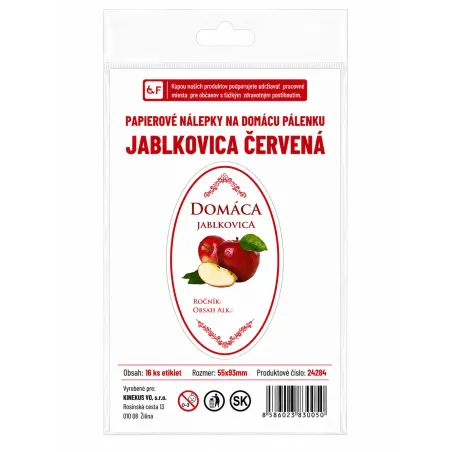 Samolepka Domáca Jablkovica, červená, oválna, biela, 16 ks etikiet