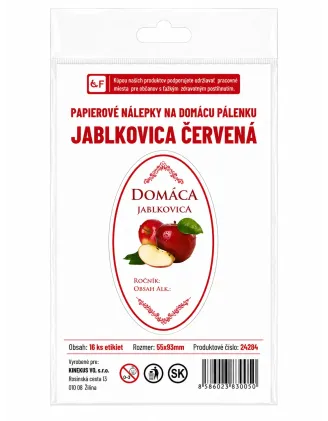 Samolepka Domáca Jablkovica, červená, oválna, biela, 16 ks etikiet
