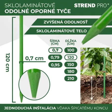 Tyč CountryYard 120 cm, 7.0 mm, zelená, oporná, sklolaminát S270