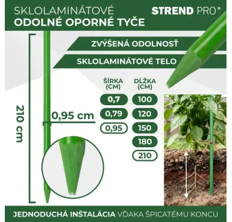 Tyč CountryYard, 210 cm, 9.5 mm, zelená, oporná, sklolaminát S295