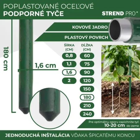 Tyč Garden SB 16/1800 mm, oceľ/plast, zelená, oporná k rastlinám a paradajkám