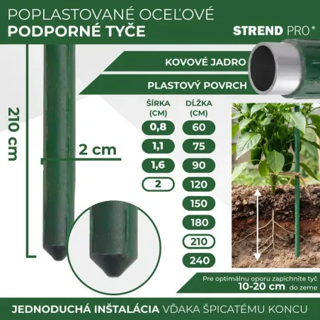 Tyč Garden SB 20/2100 mm, oceľ/plast, zelená, oporná k rastlinám a paradajkám
