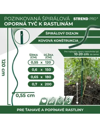 Tyč GS2 1200/5,5 mm, špirálová, drôtená, zelená, oporná k rastlinám a paradajkám