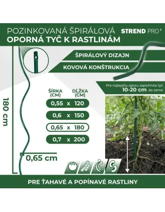 Tyč GS2 1800/6,5 mm, špirálová, drôtená, zelená, oporná k rastlinám a paradajkám