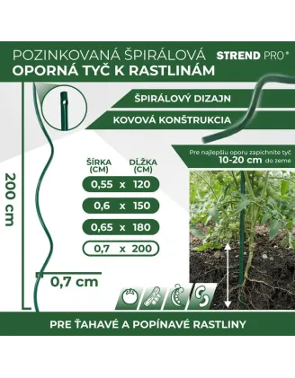 Tyč GS2 2000/7 mm, špirálová, drôtená, zelená, oporná k rastlinám a paradajkám