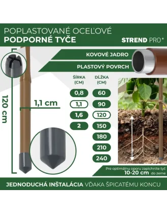 Tyč Garden TY 11/1200 mm, oceľ/plast, hnedá, oporná k rastlinám a paradajkám
