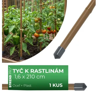 Tyč Garden TY 16/2100 mm, oceľ/plast, hnedá, oporná k rastlinám a paradajkám