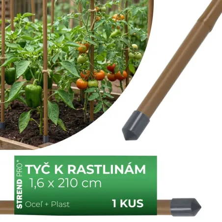 Tyč Garden TY 16/2100 mm, oceľ/plast, hnedá, oporná k rastlinám a paradajkám