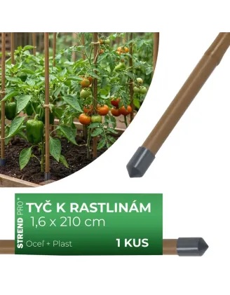Tyč Garden TY 16/2100 mm, oceľ/plast, hnedá, oporná k rastlinám a paradajkám