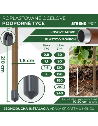 Tyč Garden TY 16/2100 mm, oceľ/plast, hnedá, oporná k rastlinám a paradajkám