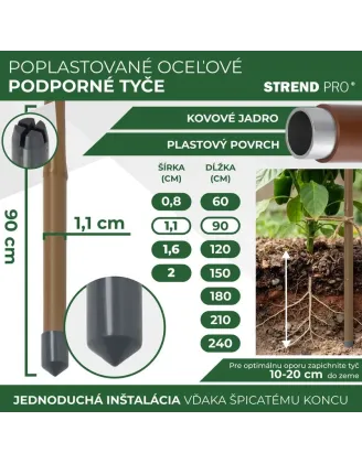 Tyč Garden TY 11/900 mm, oceľ/plast, hnedá, oporná k rastlinám a paradajkám