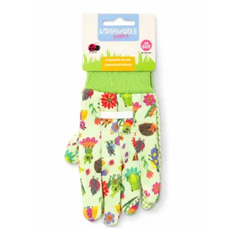 Rukavice záhradné detské 18 cm, kvety a hmyz