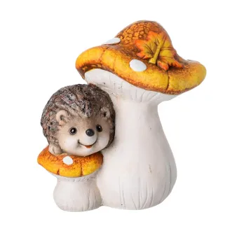 Ježko na hríbikoch, keramická dekorácia, 15 cm