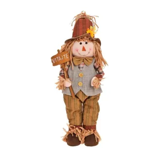 Strašiak chlapec s nápisom Vitajte, textil a slama, 56 cm