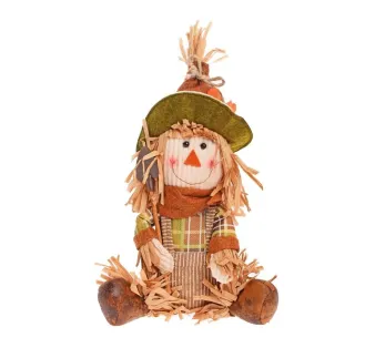 Strašiak chlapec sediaci, textil a slama, 28 cm