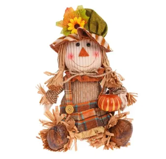 Strašiak dievča sediace, textil a slama, 28 cm