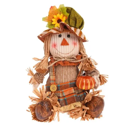 Strašiak dievča sediace, textil a slama, 28 cm