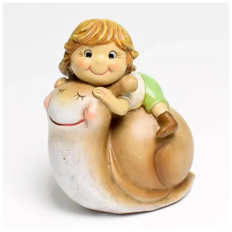 Chlapček na slimákovi, polyresin, 11,5 cm