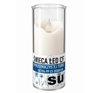LED sviečka v priehľadnom obale 15 cm – biela