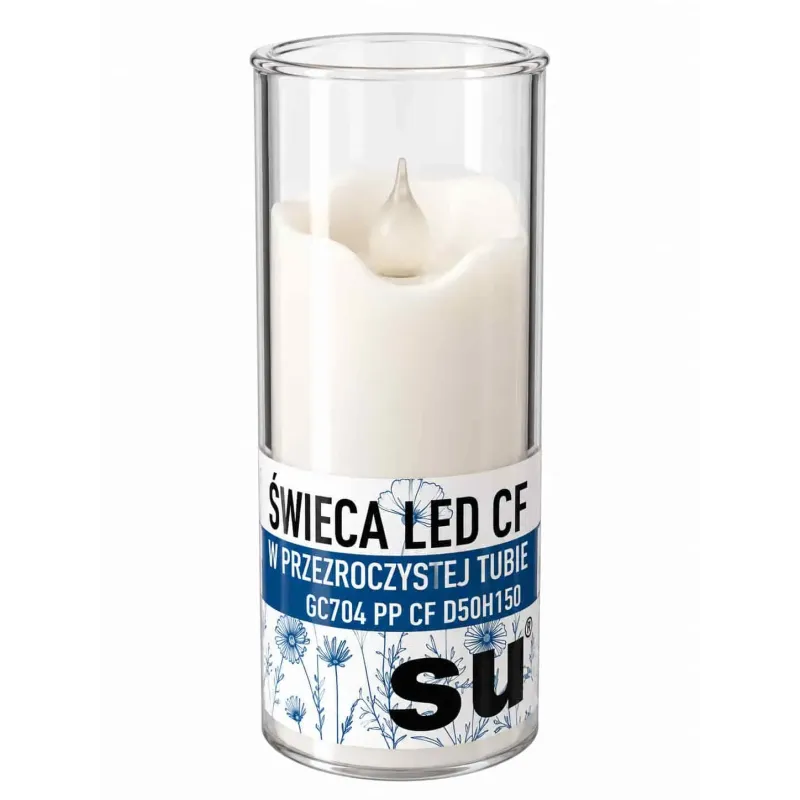 LED sviečka v priehľadnom obale 15 cm – biela