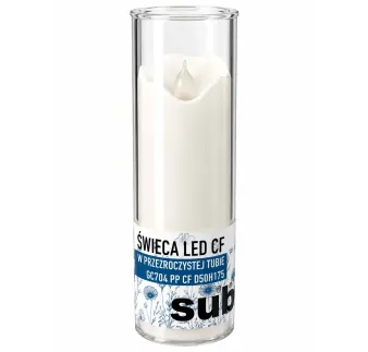 LED sviečka v priehľadnom obale 17,5 cm – biela