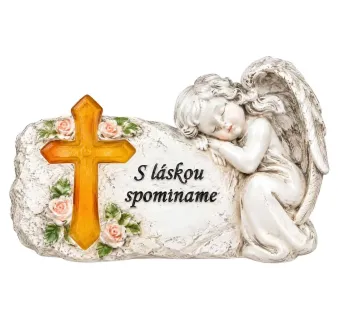 Náhrobná dekorácia Anjel s krížom „S láskou spomíname“